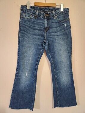Levi's 553 Mid Rise Bootcut Cropped Distressed Raw Hem Denim Jeans Y2K Size 10